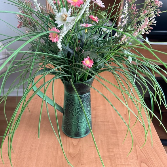 Artificial flowers in a tin pitcher decoration - Picture 2 of 4